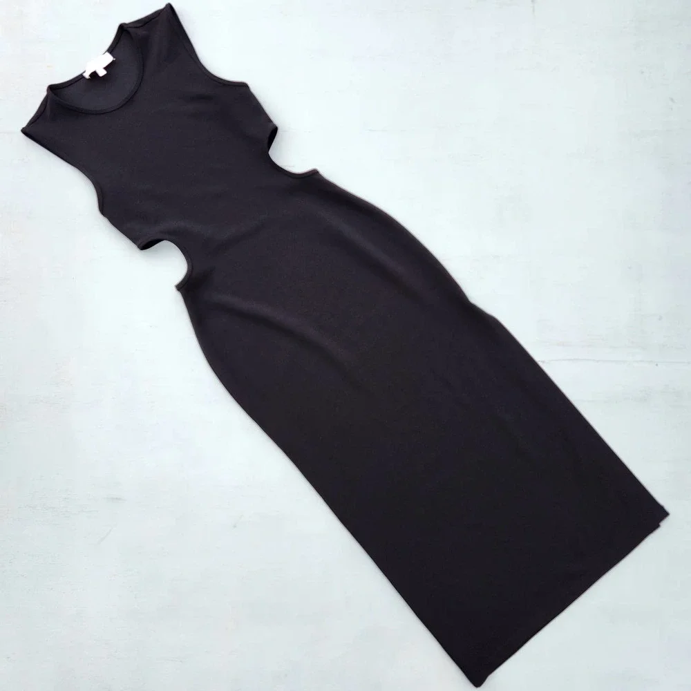 WAYF Black Side Cutout Sleeveless Side Slit Midi Dress Size XXS